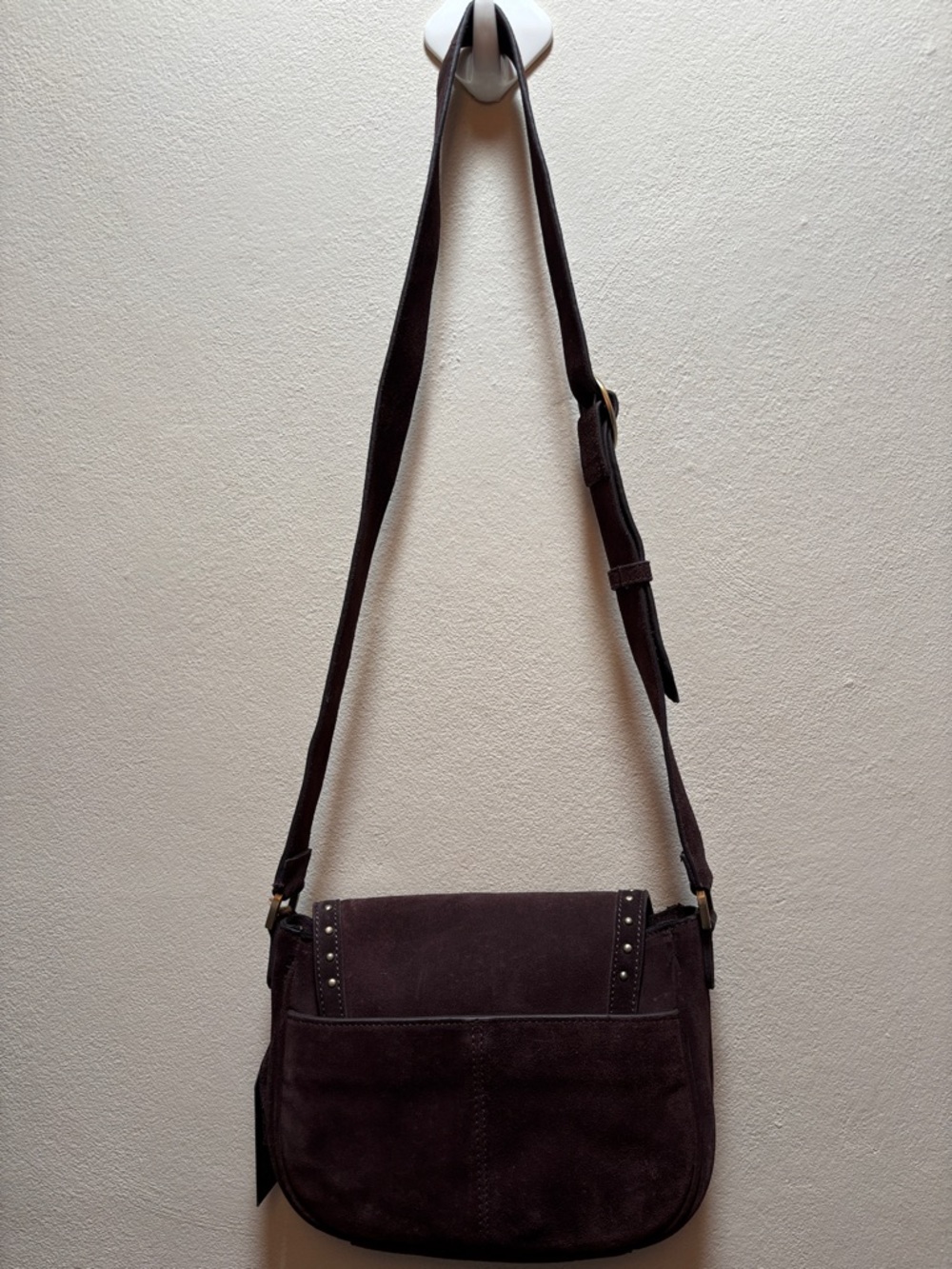 Suede Stud-Trim Crossbody Bag - Dark Brown - Picture 3 of 8